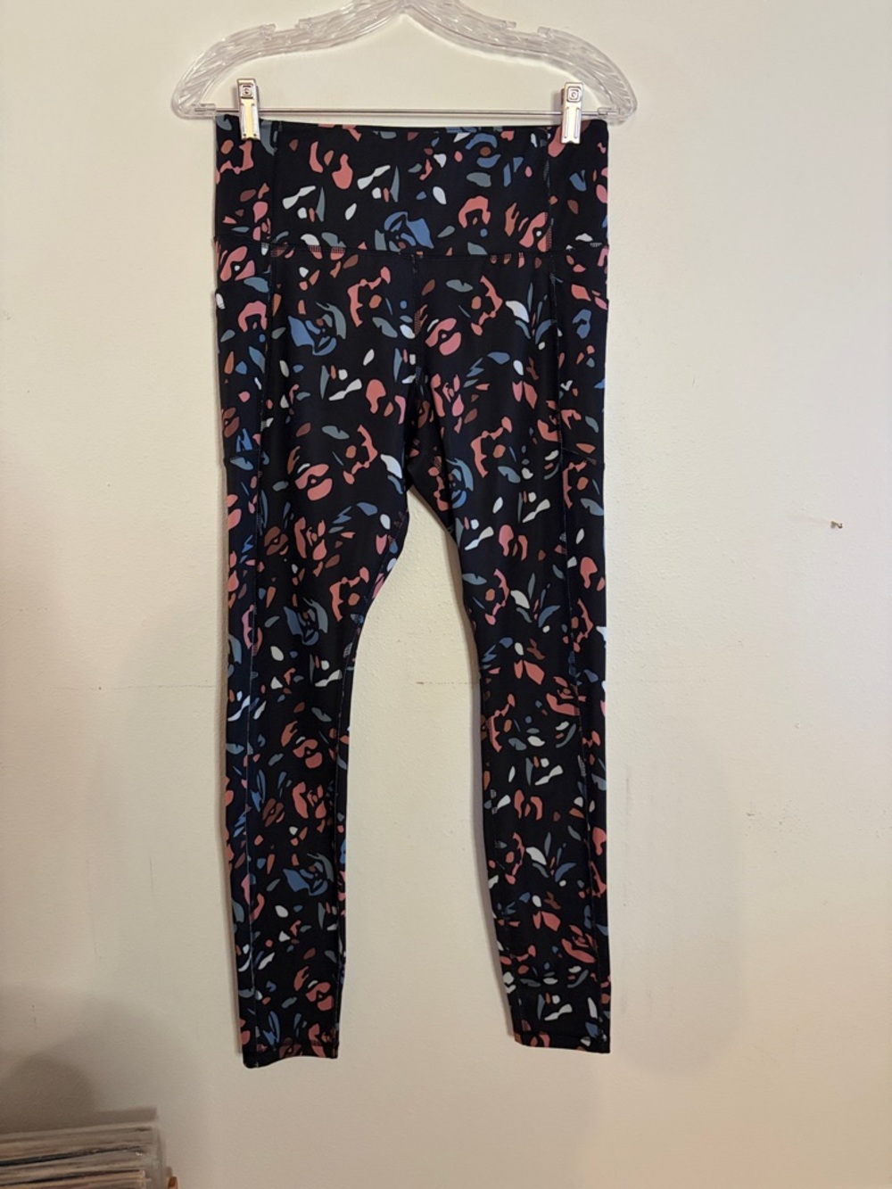 Avia Black Leggings with Pink and Blue Abstract Print